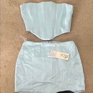 Oh Polly Sky Blue Strapless Skirt Set